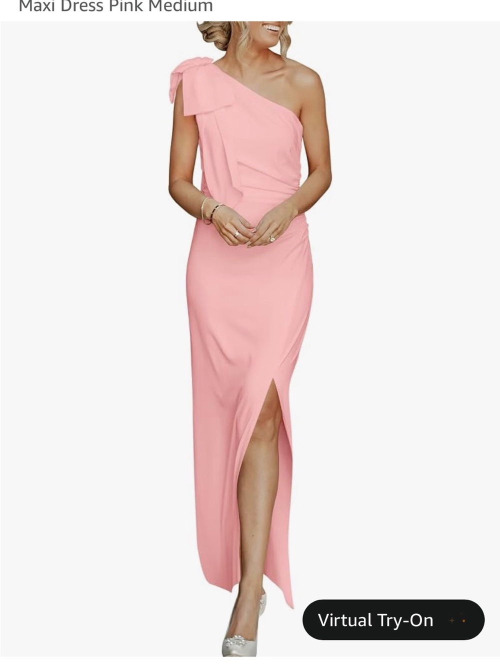 Asymmetric One-Shoulder Pink Maxi Dress with Side Slit